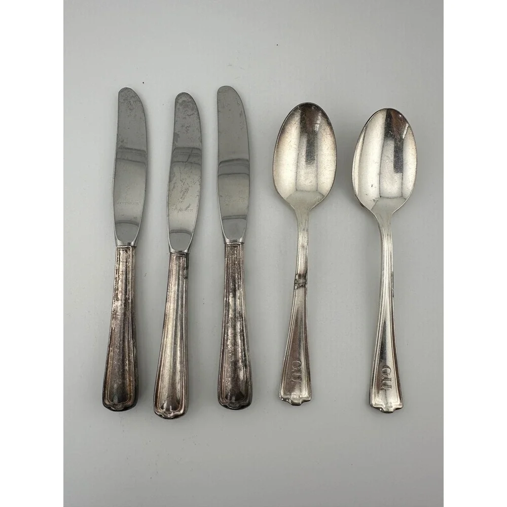 Antique 1914 International Silver Co Silverware Set Monogrammed Spoons Knives